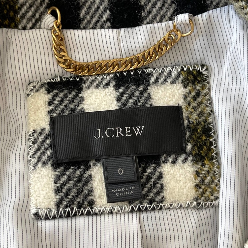 J. CREW | COAT MIDI PLAID BLACK CREAM WOOL SIZE 0 - Picture 10 of 11